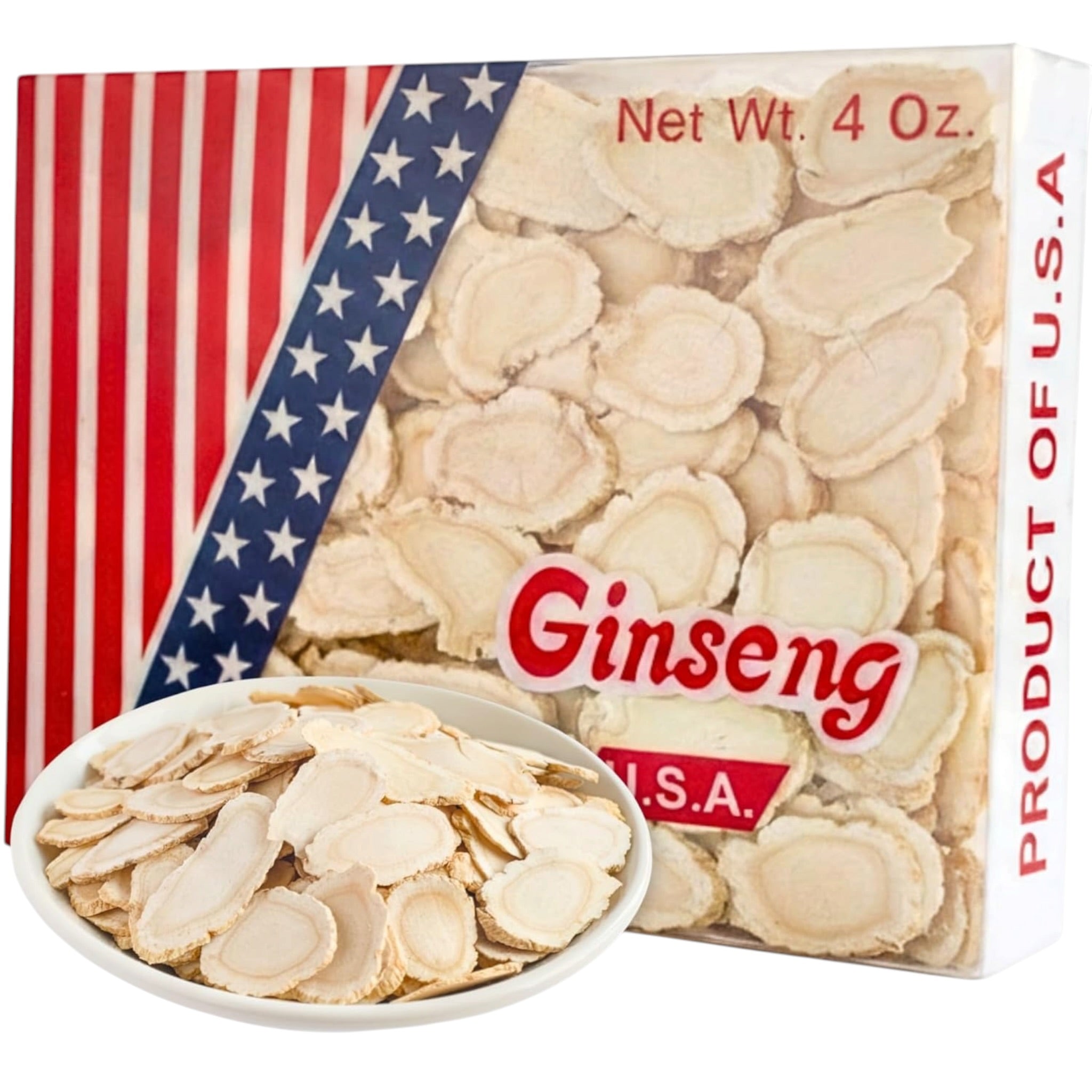 Hand-selected A Grade American Ginseng Slice Medium Size (4 Oz. Box)