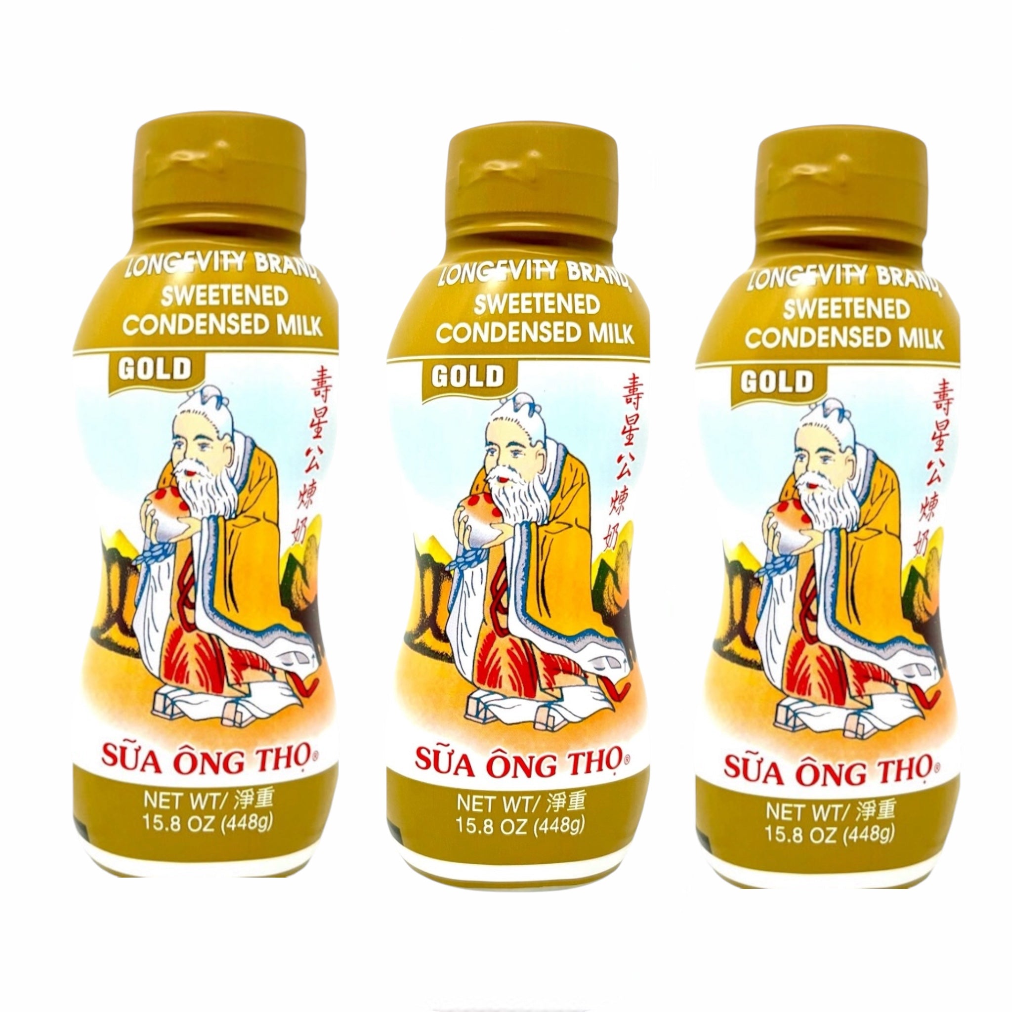 Longevity Brand Sweetened Condensed Milk Gold Labal 15.8 oz 3 packs